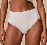 Close-up of the Bliss Highwaist Brief in Frost, focusing on the waistband and hip area. The image shows the fabric’s smooth stretch and second-skin fit.