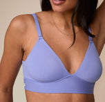 Close-up detail of the Bliss Triangle Bralette in Dusk. The image highlights the minimal seam construction, soft touch, and wide underband for all-day comfort.