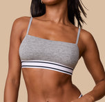Close-up of Ally in the Cloud Cotton Retro Bandeau Bralette in Heather Charcoal, showing the smooth, flexible fit.