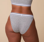 Back view of the Cloud Cotton Retro French Cut Bikini in Heather Charcoal on India, displaying the curve-hugging fit and breathable fabric.