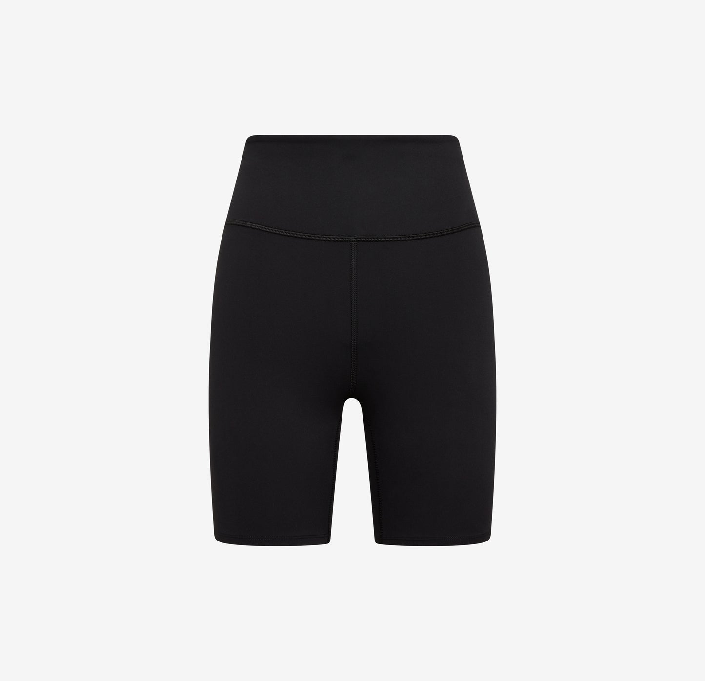 Flat lay of the Flex Bike Short in Black against a white background.