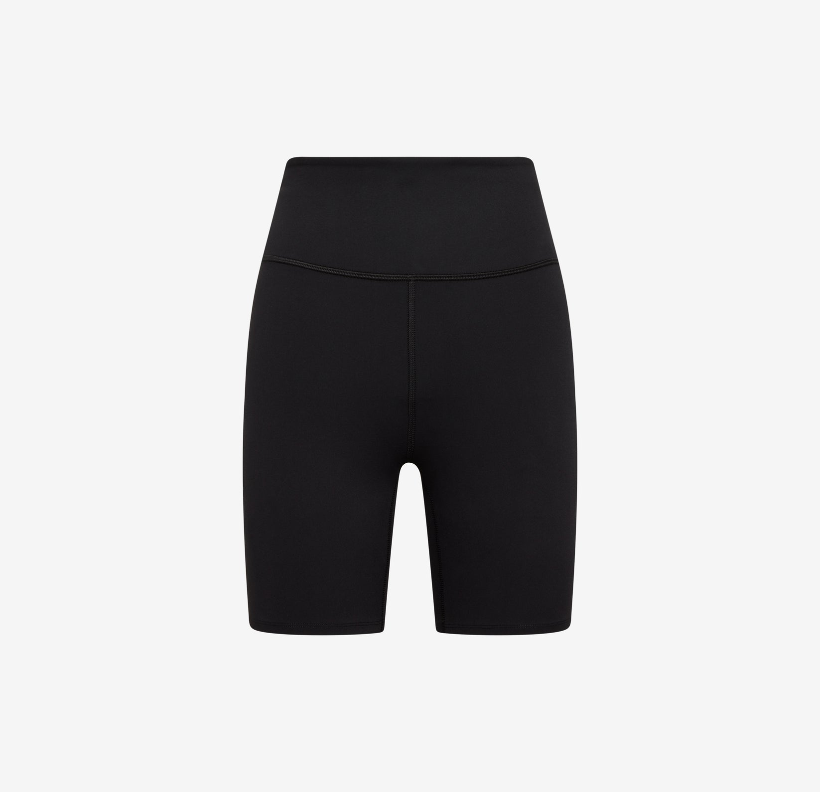 Flat lay of the Flex Bike Short in Black against a white background.