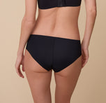 The back view of Gracie in the No-Show Hiphugger in Black. The fabric offer a seamless fit with no visible lines.