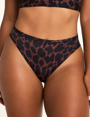 Front on-model shot of the Bliss French Cut Brief in Leopard paired with the Bliss Bralette in Leopard.