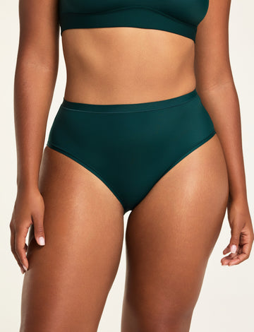 Front on-model shot of the Bliss French Cut Brief in Pine paired with the Bliss Scoop Bralette in Pine. sizing: Amber wears size Medium