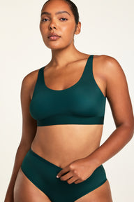 Front on-model shot of the Bliss Scoop Bralette in Pine paired with the Bliss French Cut Brief in Pine.