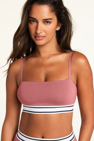 Front on-model shot of the Cloud Cotton Bandeau Bralette in Winter Rose paired with the Cloud Cotton Pant in Winter Rose.