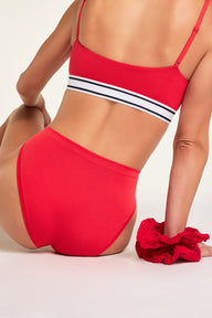 Back on-model view of the Cloud Cotton French Cut Brief in Cherry paired with the Cloud Cotton Bandeau Bralette in Cherry.