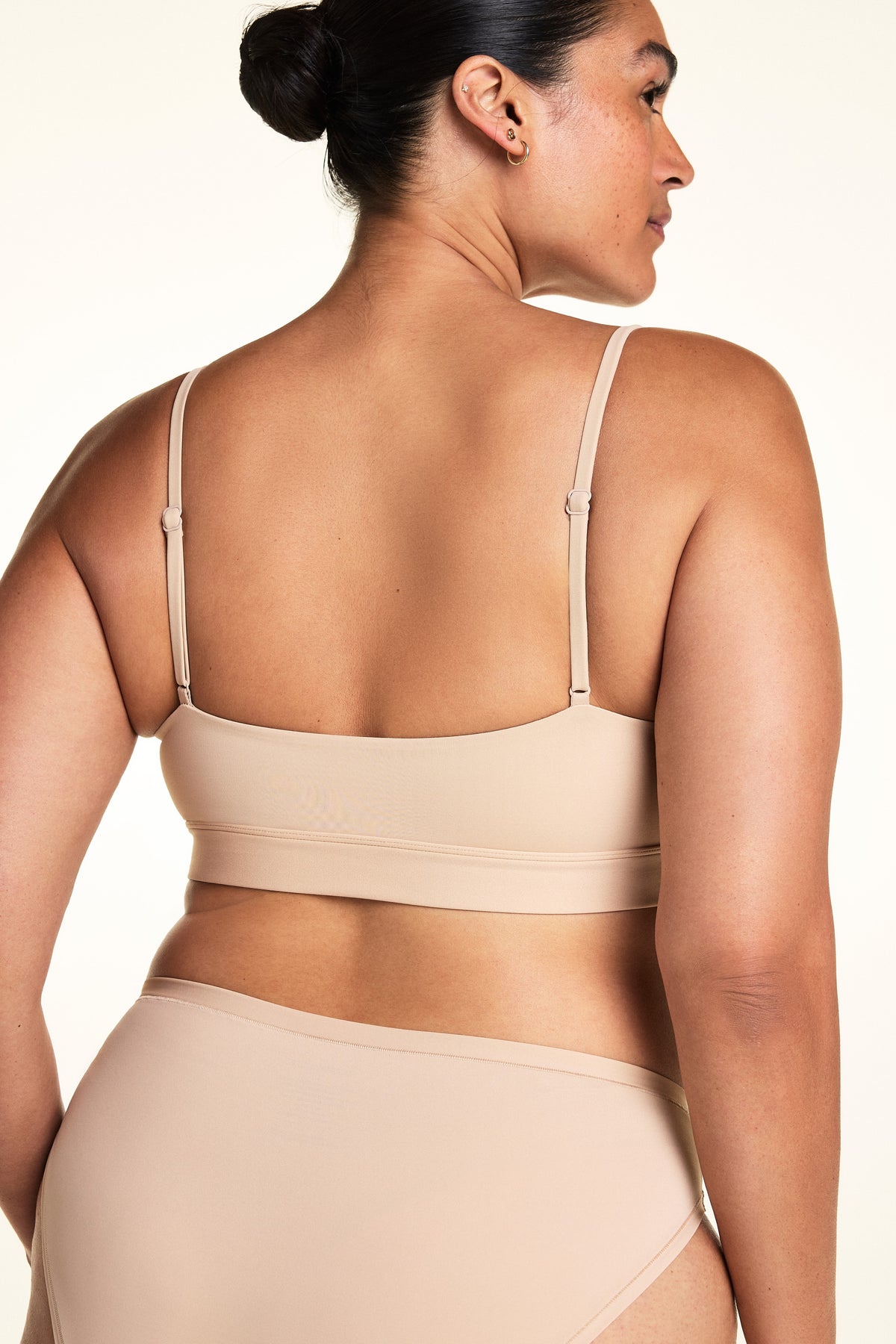 Back view of the Bliss Thin-Strap Scoop Bralette in Beige.
