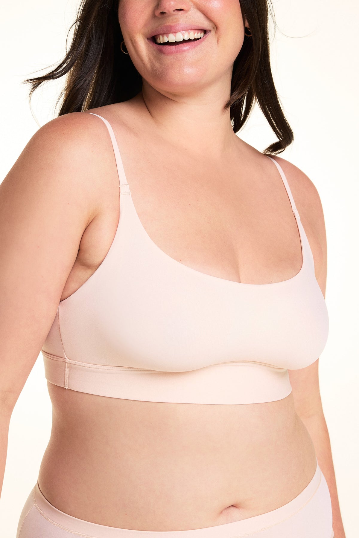 Close-up front view of the Bliss Thin-Strap Scoop Bralette in Rose.