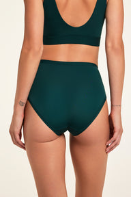 Close-up front view of the Bliss Highwaist Brief in Pine paired with the Bliss Bralette in Pine.