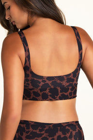 Close-up front view of the Bliss Square Neck Bralette in Leopard paired with the Bliss Highwaist Brief in Leopard.