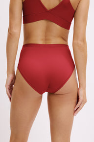 Back view of the Bliss Highwaist Brief in Ruby paired with the Bliss Triangle Bralette in Ruby.