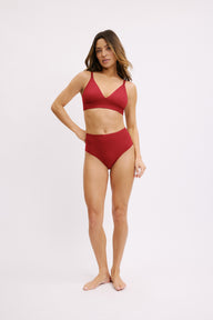 Front on-model shot of the Bliss Highwaist Brief in Ruby paired with the Bliss Triangle Bralette in Ruby.