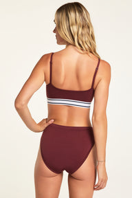 Three-quarter back view of the Cloud Cotton Bandeau Bralette in Cabernet paired with the Cloud Cotton French Cut Brief in Cabernet.