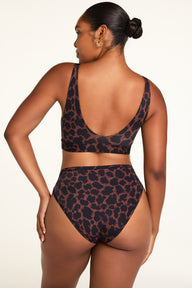 Back on-model view of the Bliss French Cut Brief in Leopard paired with the Bliss Bralette in Leopard.