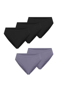 Five Cloud Cotton French Cut Briefs fanned out on a white background in Black and Slate