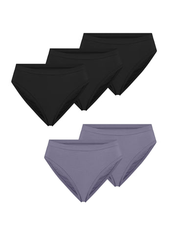 Five Cloud Cotton French Cut Briefs fanned out on a white background in Black and Slate