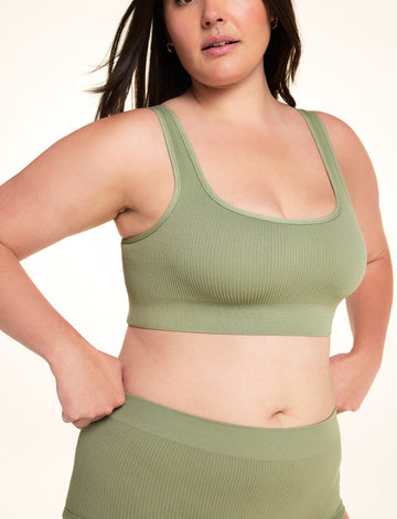 Ribbed Seamless Scoop Bralette - Dill