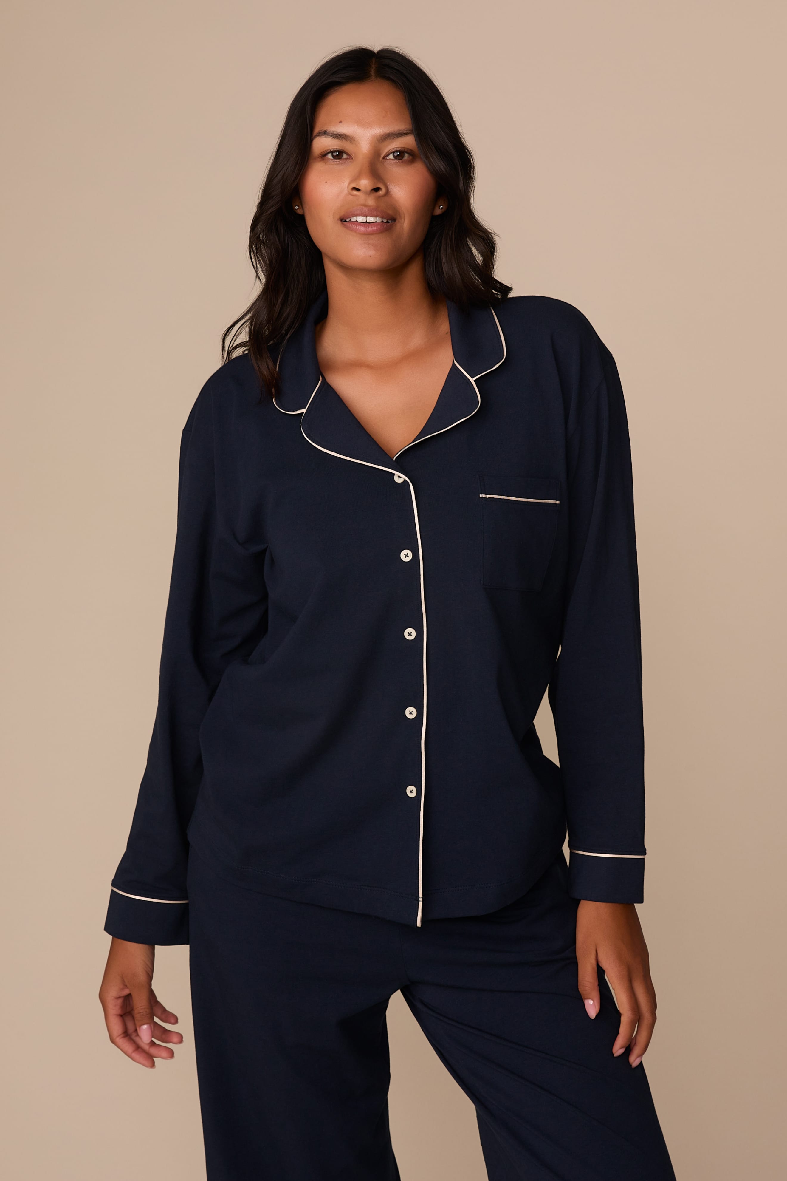 Perfect Pima Long Sleeve Pajama Shirt - Navy – Harper Wilde
