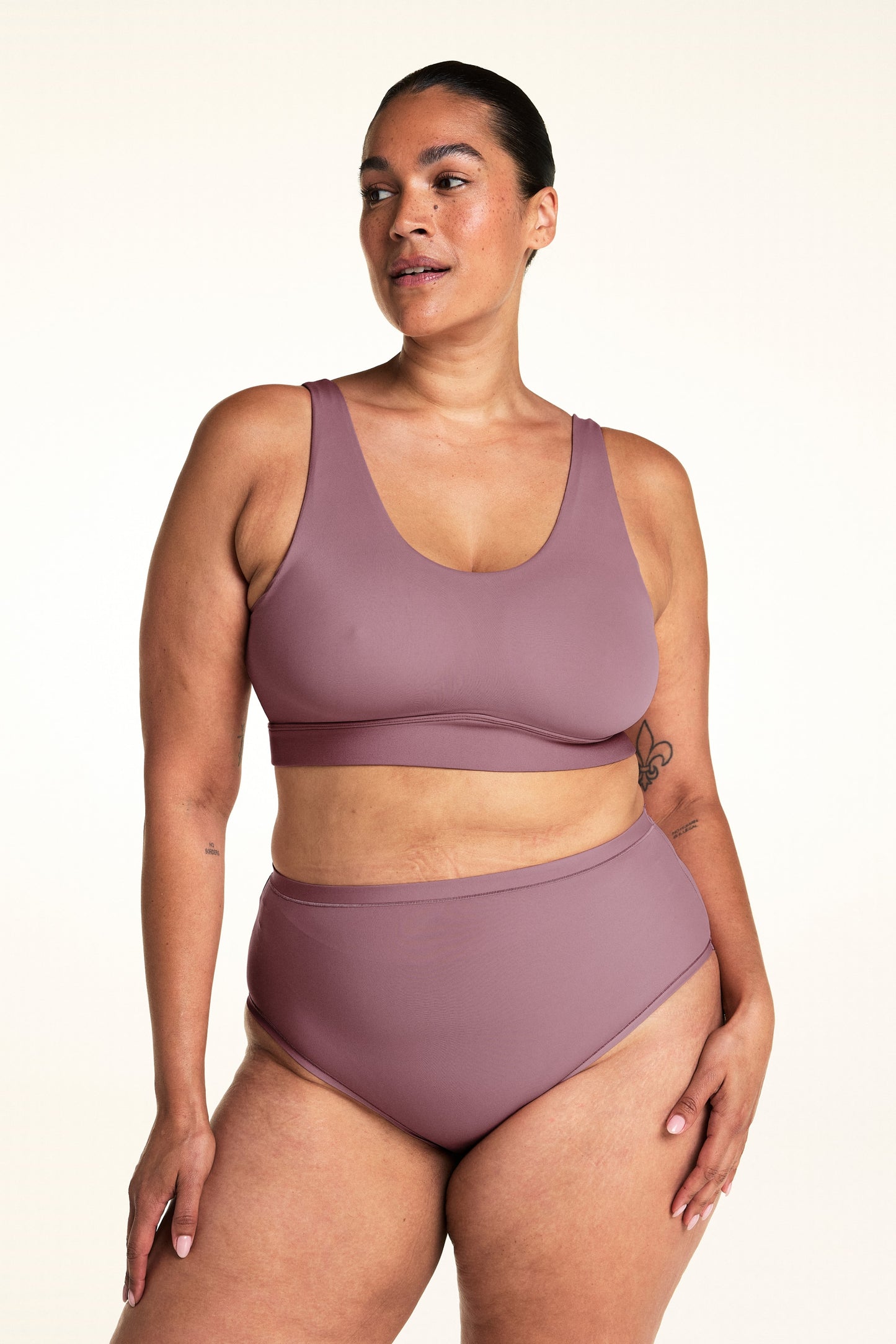 Front angle view of the Bliss Scoop Adjustable Bralette in Mirage, highlighting the thick adjustable straps and smooth supportive fabric