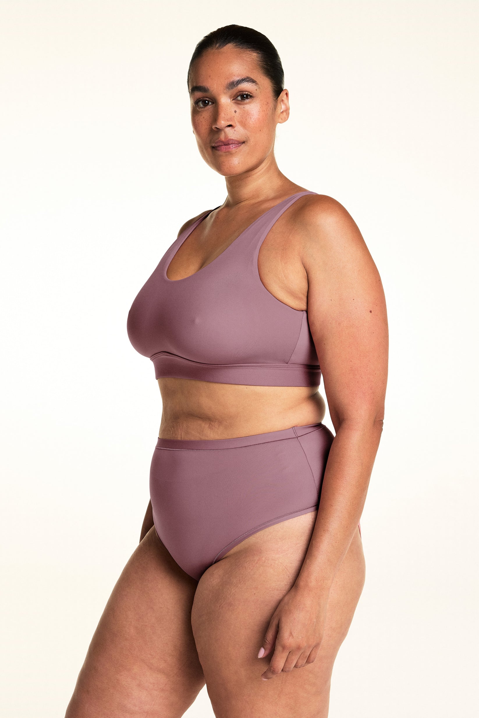 Back view of the Bliss Scoop Adjustable Bralette in Mirage, showing the wide back band and thick adjustable straps