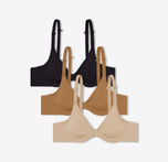 A trio of Harper Wilde Base Unlined Bras in three best selling shades Black, Beige and Brown—offering ultra-soft, unlined support.