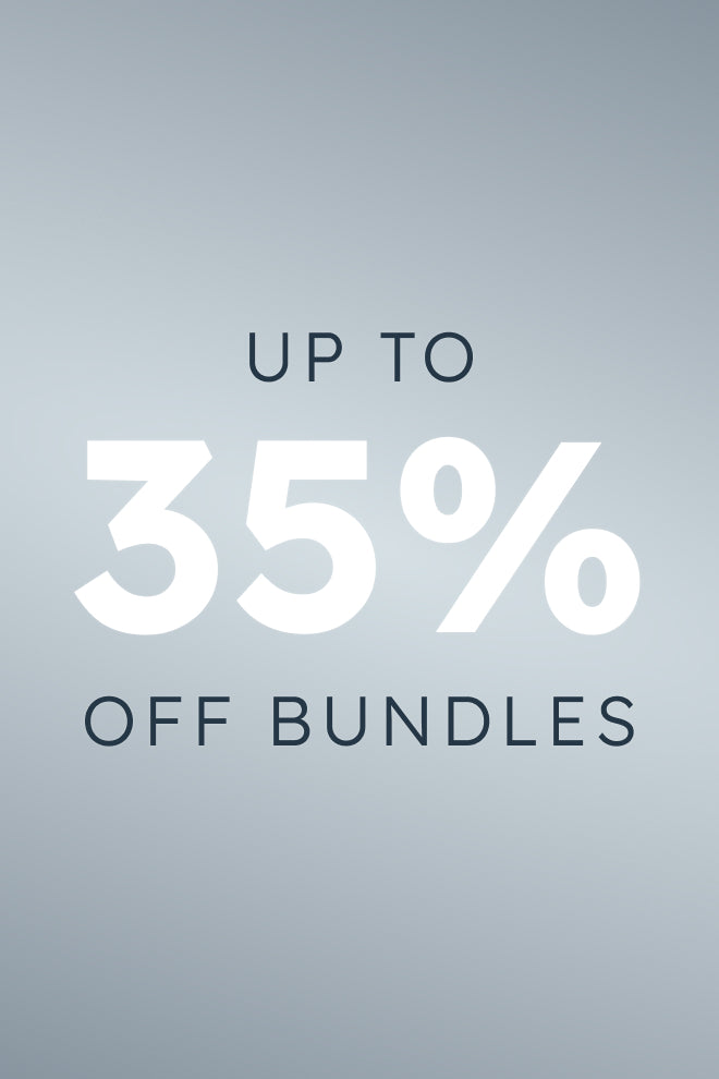 Promotional banner with bold white text 'Up to 35% Off Bundles' on a gray gradient background.