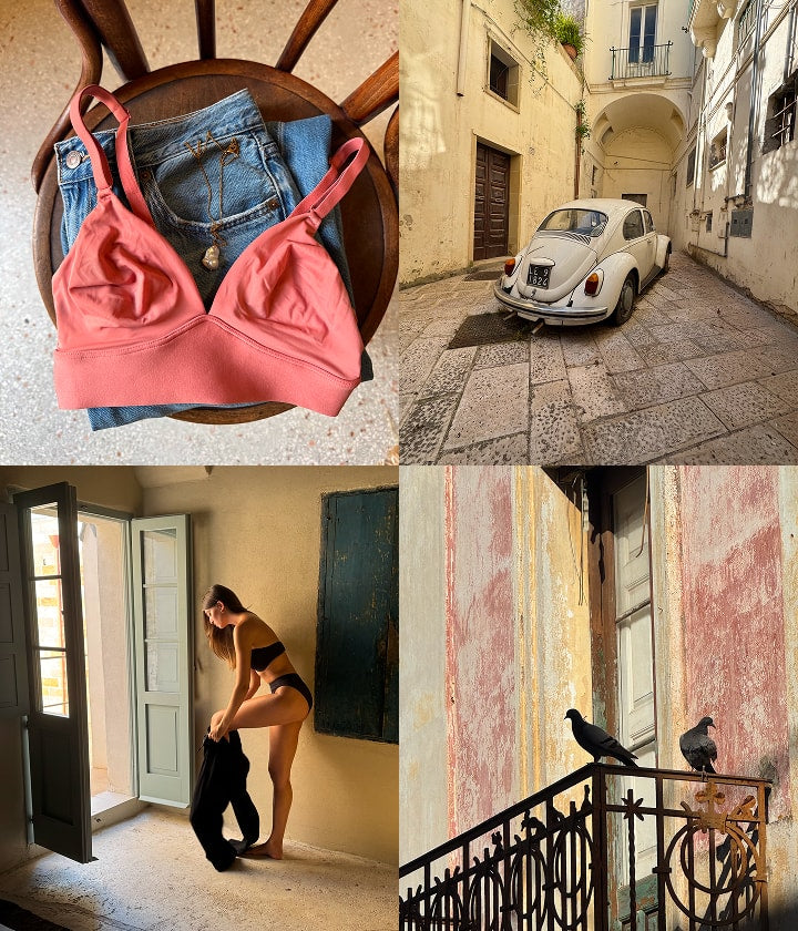 Live In It lookbook editorial collage showing lifestyle and behind-the-scenes moments from the campaign including location scenes, product flat lays, and model vignettes