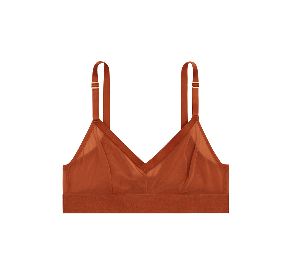 Luxe Triangle Bralette in French Press shown flat against a white backdrop.