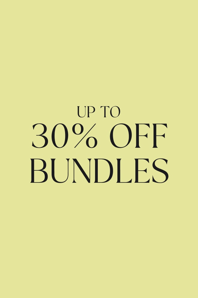 Black text on a light green yellow background that reads 'Up to 30% off Bundles'.
