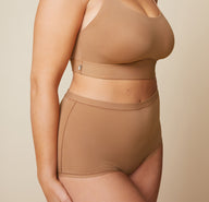 Close up front view of the Bliss Boyshort in Tan.