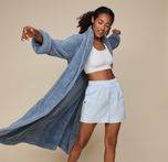 Woman wearing the Cozy Robe in the color Slate