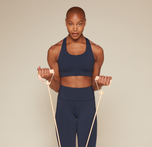 Flex ultra-soft convertible cross-back sports bra in Ink sizing: Danah wears size Small