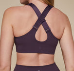 Close up of the back with the straps converted to a racerback and a small Harper Wilde "H" logo on the bottom center back.