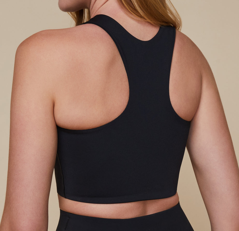 Close up of the back of the Flex Racerback Tank showing the racerback design.