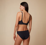 Back view of Anna in the Bliss Plunge Adjustable Bralette and Bliss Bikini, with regular strap configuration.