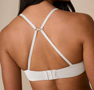 Back view showing the racerback J-hook conversion on the Base T-Shirt Bra in Frost, offering extra versatility when you want it.