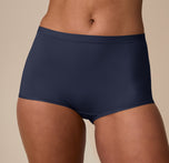 Close-up of the Bliss Boyshort in True Blue, focusing on the smooth waistband and stretchy microfiber fabric for a second-skin feel.