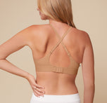 Back view of Megan in the Bliss Plunge Adjustable Bralette, highlighting the adjustable straps and racerback configuration.
