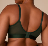 Detailed view of the back closure on the ComfortMesh™ Triangle Bralette in Sequoia, showcasing the scoop design and supportive hook-and-eye band.