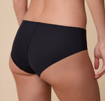 A closer look at the back of the No-Show Hiphugger in Black, showcasing the seamless design and medium coverage.