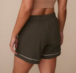 Back view of the Perfect Pima Pajama Shorts in Olive, highlighting the relaxed fit and soft stretch waistband.
