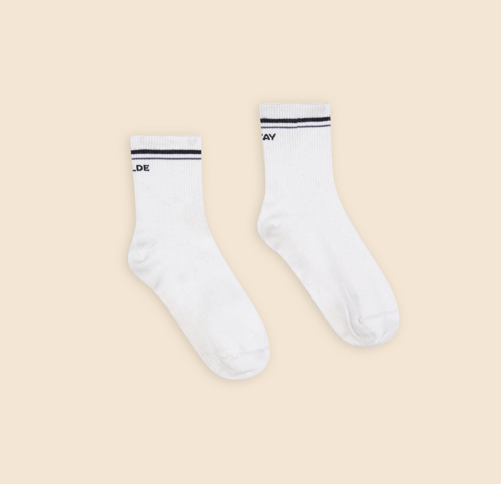 Flat lay of the Quarter Crew Socks in the color White.