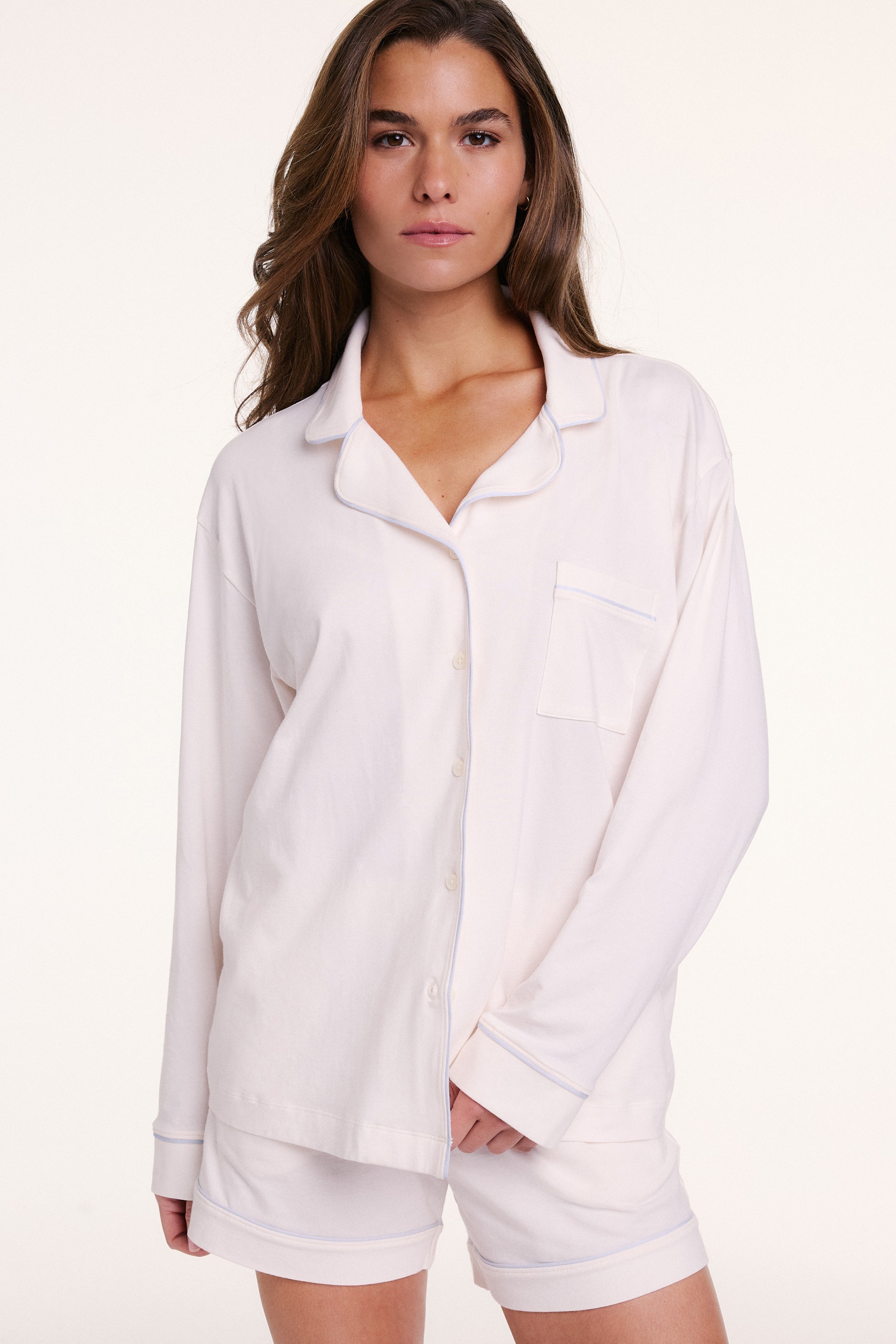 トップス YAECA PARK Pajama Shirt XL 549194 Perfect Pima Long Sleeve Pajama Shirt - Ivory – Harper Wilde