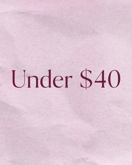 Blush pink crumpled paper background with text that reads "Under $40"