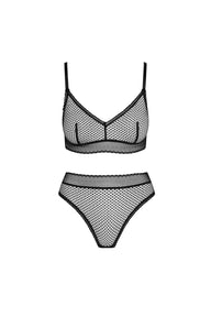 Flat lay of the Dot Lace Gift Set featuring the Dot Lace Bralette and Dot Lace High Rise Brief in Black and Ivory, shown in a ghost lay arrangement.